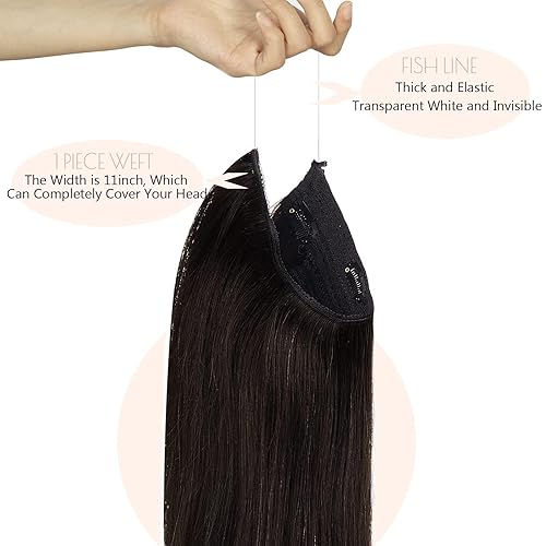 Miniatura 7 de Loxxy - Extensión de cola de caballo de cabello humano envolvente color marrón oscuro claro, 14 pulgadas, extensiones de cabello lacio natural con