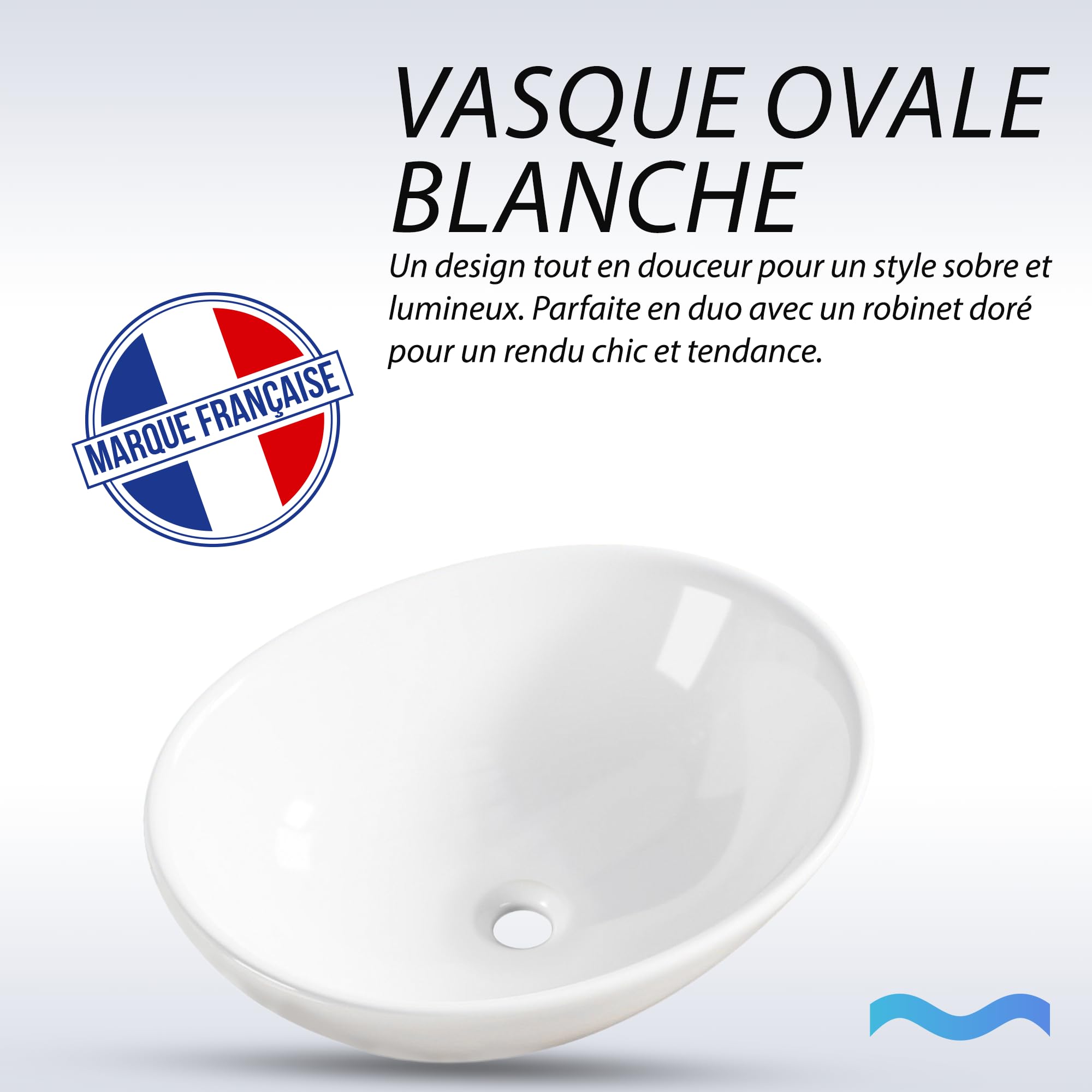Lavabo ovale bianco 41,5 x 33,5 x 14,5 cm – Lavabo compatto in ceramica lucida – Design intemporale e purificato – ideale per WC, WC e piccoli bagni – facile da applicare e pulire