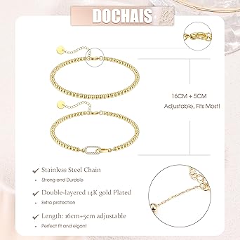 Dochais Goud Zilver Kruis Armbanden voor Vrouwen 14K Goud Geplateerde Kruis Tennis Armband Stapelbaar Verstelbare Kubieke Zirkonia Ketting Armbanden