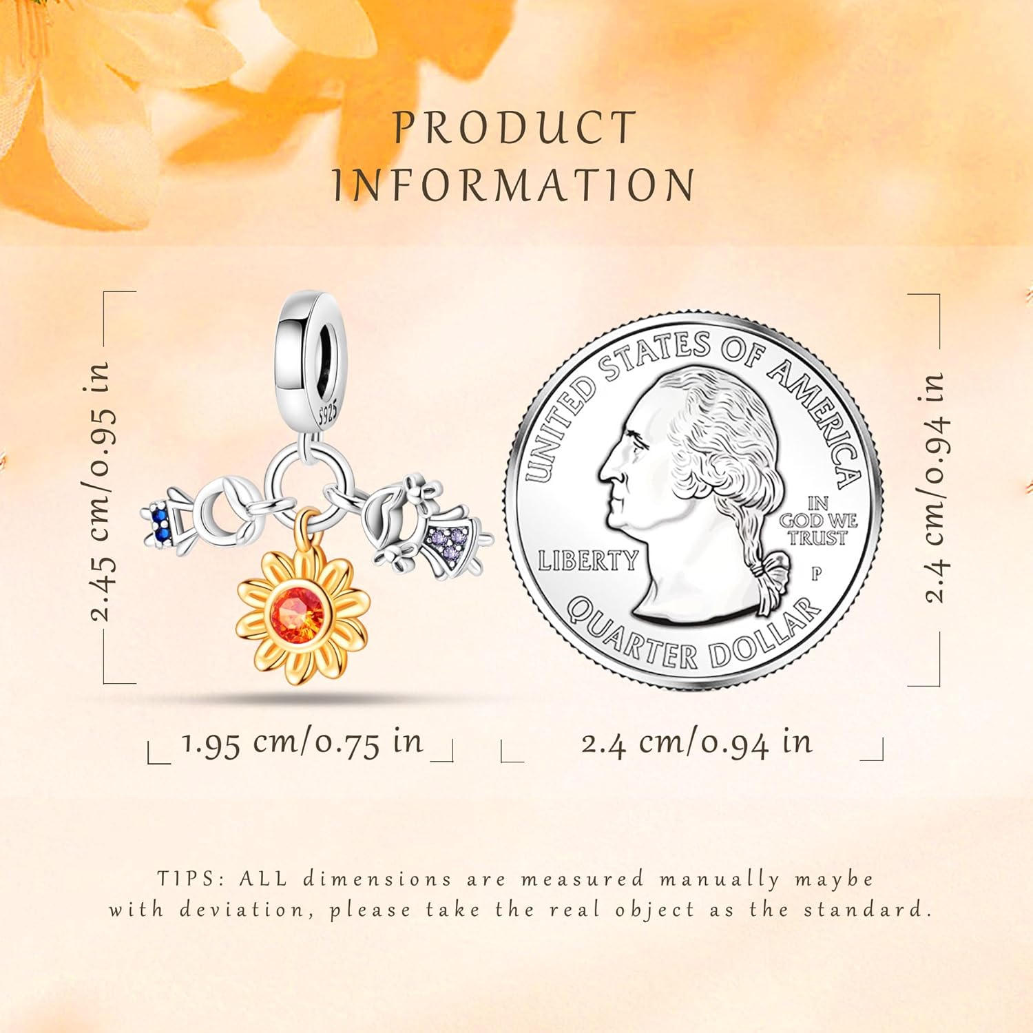 925 Sterling Silver Charms Beads for Bracelets & Necklaces, Sunflower Charm Flower Retro Birthday Gifts Jewelry for Women Men Teens Couple - Image 6