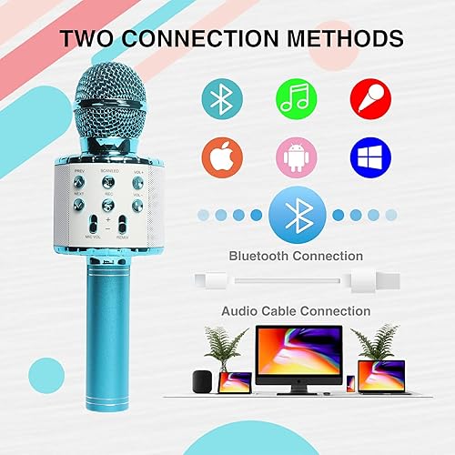 Miniatura 4 de DREAM&GLAMOUR Micrófono de karaoke para niños, micrófono inalámbrico Bluetooth con luces LED, micrófono de karaoke portátil de mano para niñas,
