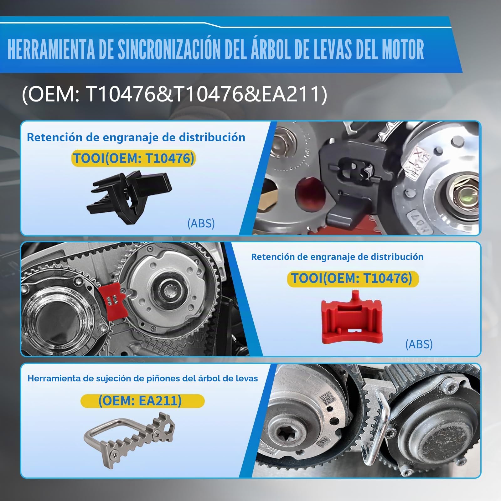 RUIZHI 10 piezas de herramientas de correa dentada para motores VAG EA211 1.0L 1.2L 1.4L 1.6L FSI TSI TSI TSI TFSI, T10340, T10476, T10477, T10487, T10494, T10499 para VW, Audi A3, Golf VII, Jetta