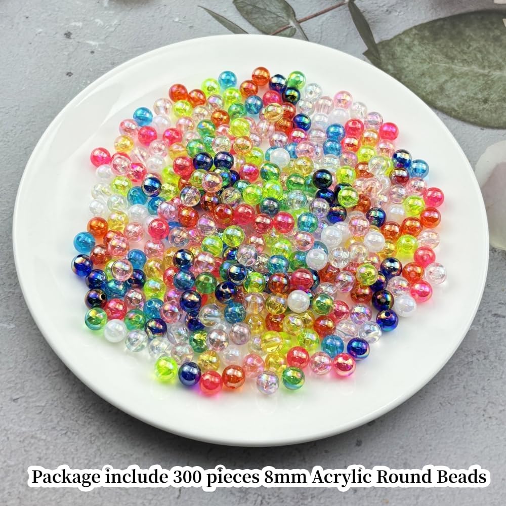 300pcs 8mm Acrylic Round Beads AB Colors Acrylic Beads Round Spacer Beads with Hole for DIY Bracelet Necklace Jewelry Making Supplies Handmade Craft(Mixed Colors) - Image 2