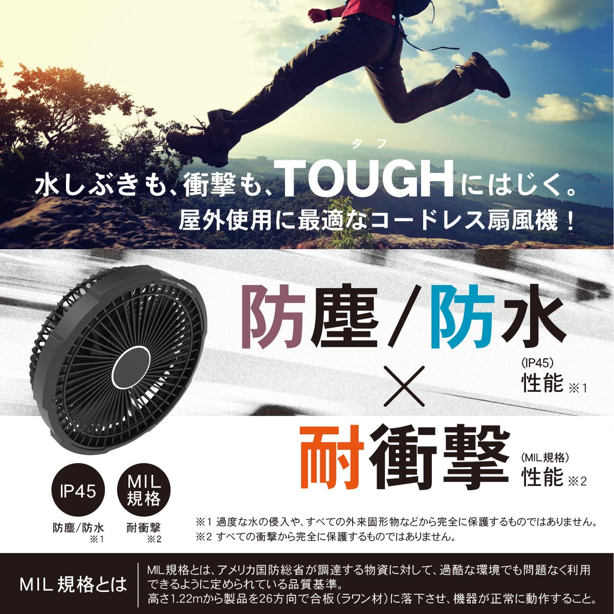 Amazon | トップランド 卓上扇風機 コードレス タフ FAN