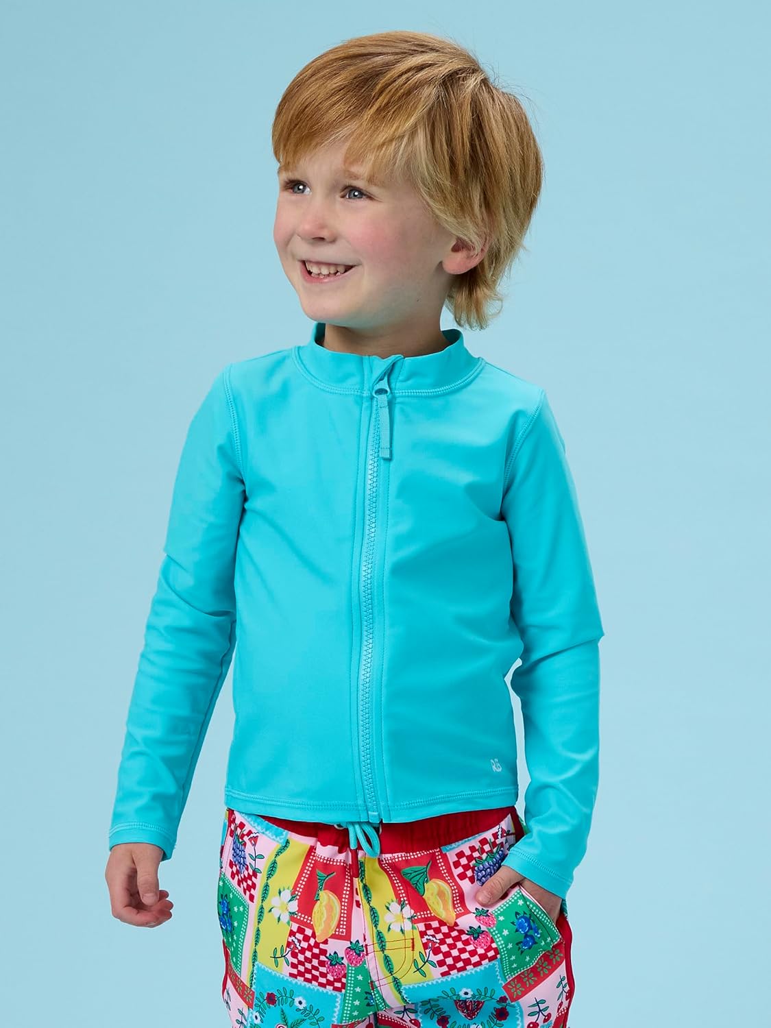 RuffleButts UPF50+ Sun Protective Unisex Long Sleeve Full Zip Rash Guard