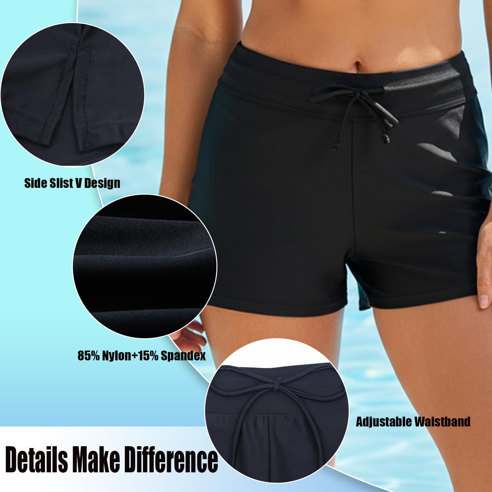 Maillot de bain menstruel pour femme, taille haute 4 plis, étanche, slip intégré et cordon de serrage, short de bain menstruel pour filles et adolescentes
