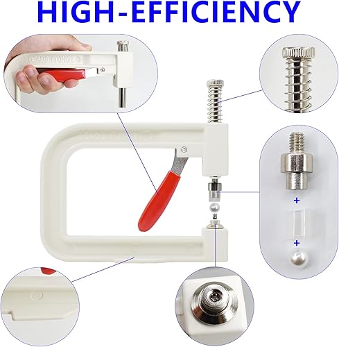 Miniatura 3 de Máquina de ajuste de perlas, herramientas de prensa manual con 5 tamaños de perlas blancas redondas, remaches para decorar ropa, vestidos, bolsos,