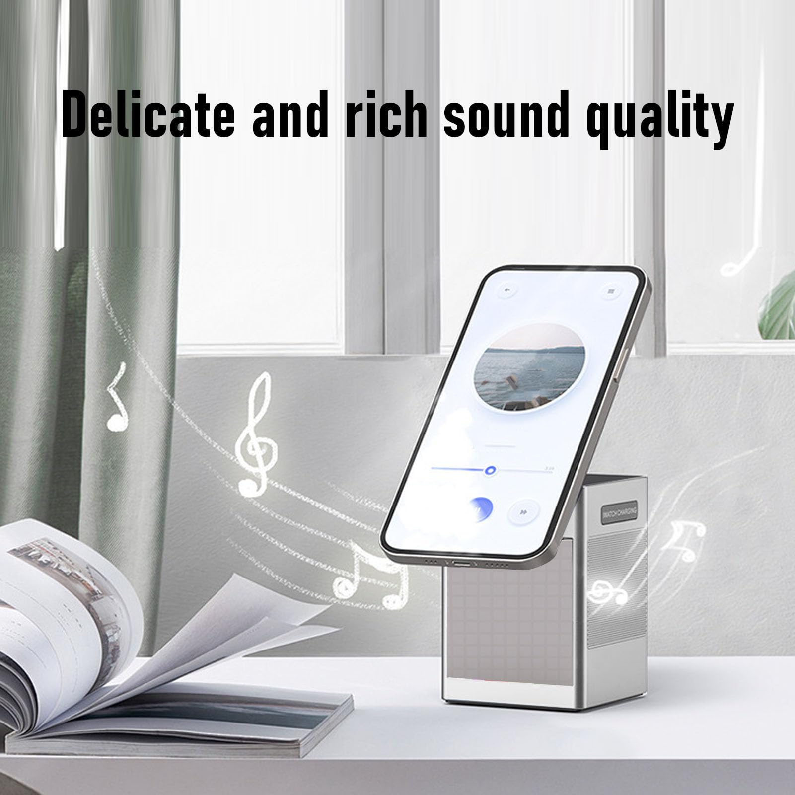CHICIRIS Stazione di Ricarica Wireless, Materiale ABS, Altoparlante Bluetooth con Display Animato e funzionalità Sveglia per e Watch