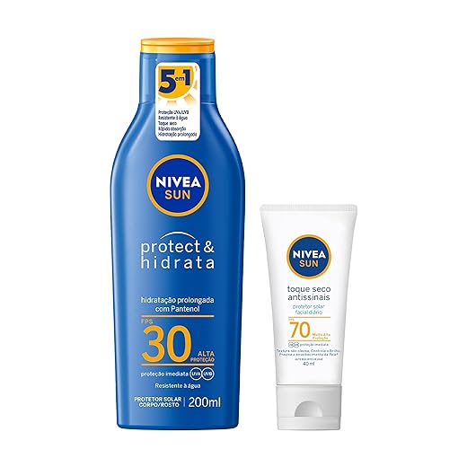 NIVEA SUN Protetor Solar Protect & Hidrata FPS 30 200ml + NIVEA SUN Protetor Solar Facial Toque Seco Antissinais FPS 70 40ml