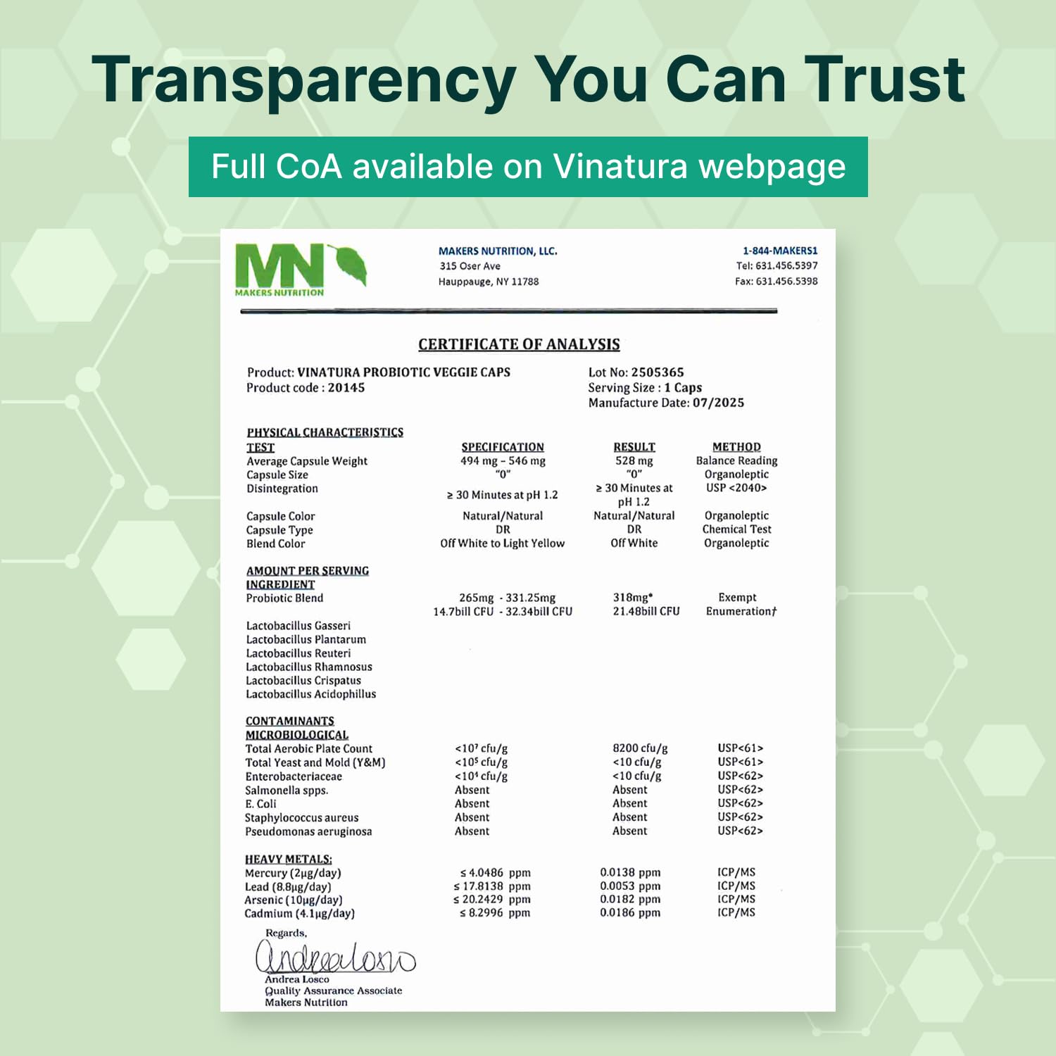 VINATURA Lactobacillus Rhamnosus, Reuteri, Gasseri, Plantarum, Crispatus, Acidophilus Probiotics - Probiotics for Women *USA Made & Tested* Women Vaginal Health, Gut and Digestive Health - 30 Capsules