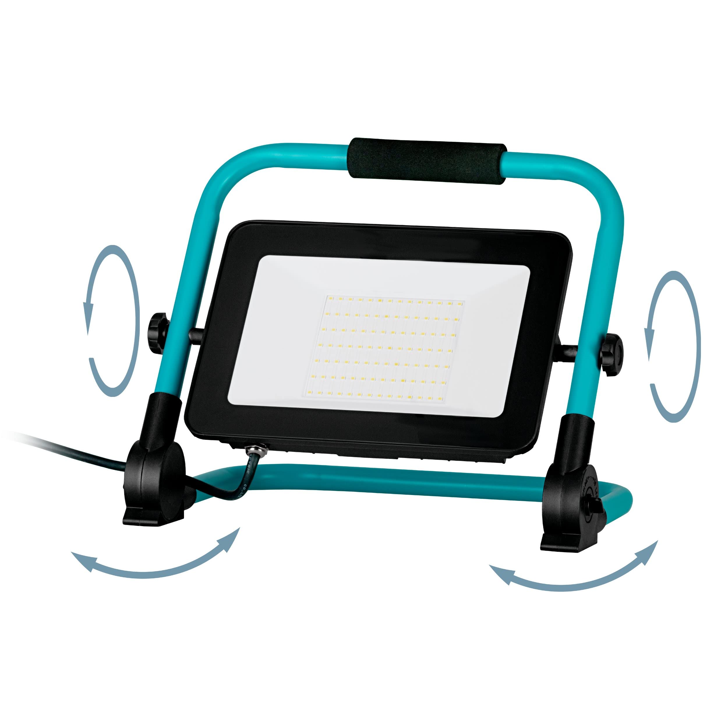 EGLO LED Baustrahler, tragbare Arbeitsleuchte aus Aluminium und Kunststoff | Arbeitsscheinwerfer in türkis und schwarz, Werkstattlampe schwenkbar, IP65, neutralweiß, 9000lm