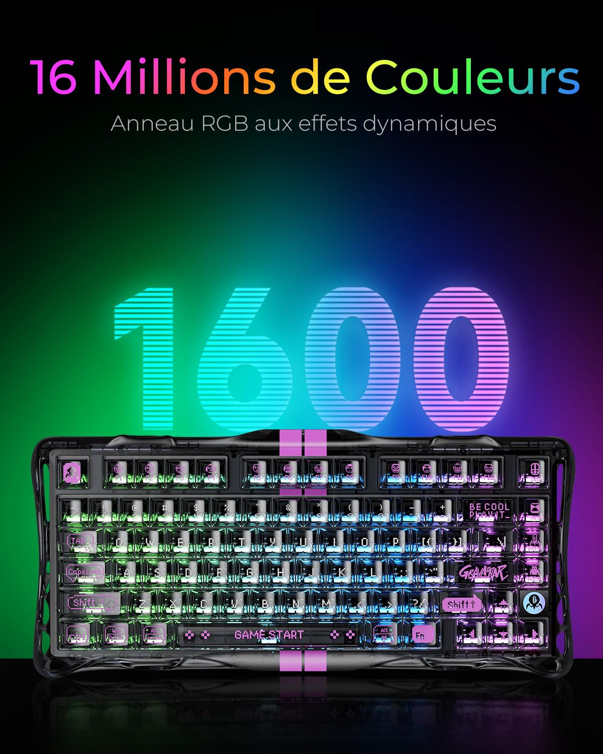 GravaStar V75 Lite Clavier Gamer Magnétique Hall Effect - 4000Hz Rapid Trigger - Activation Ajustable 0,01mm - Clavier Gaming 75% avec Switchs Hot-Swap et Éclairage RGB Transparent | pour PC & Mac