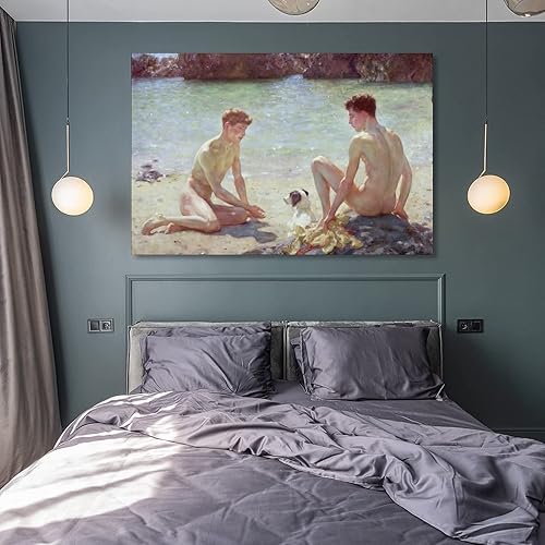 Miniatura 8 de BLUDUG Póster de pintura al óleo de camaradas de Henry Scott Tuke, pintura en lienzo, póster de arte de pared para dormitorio, sala de estar,