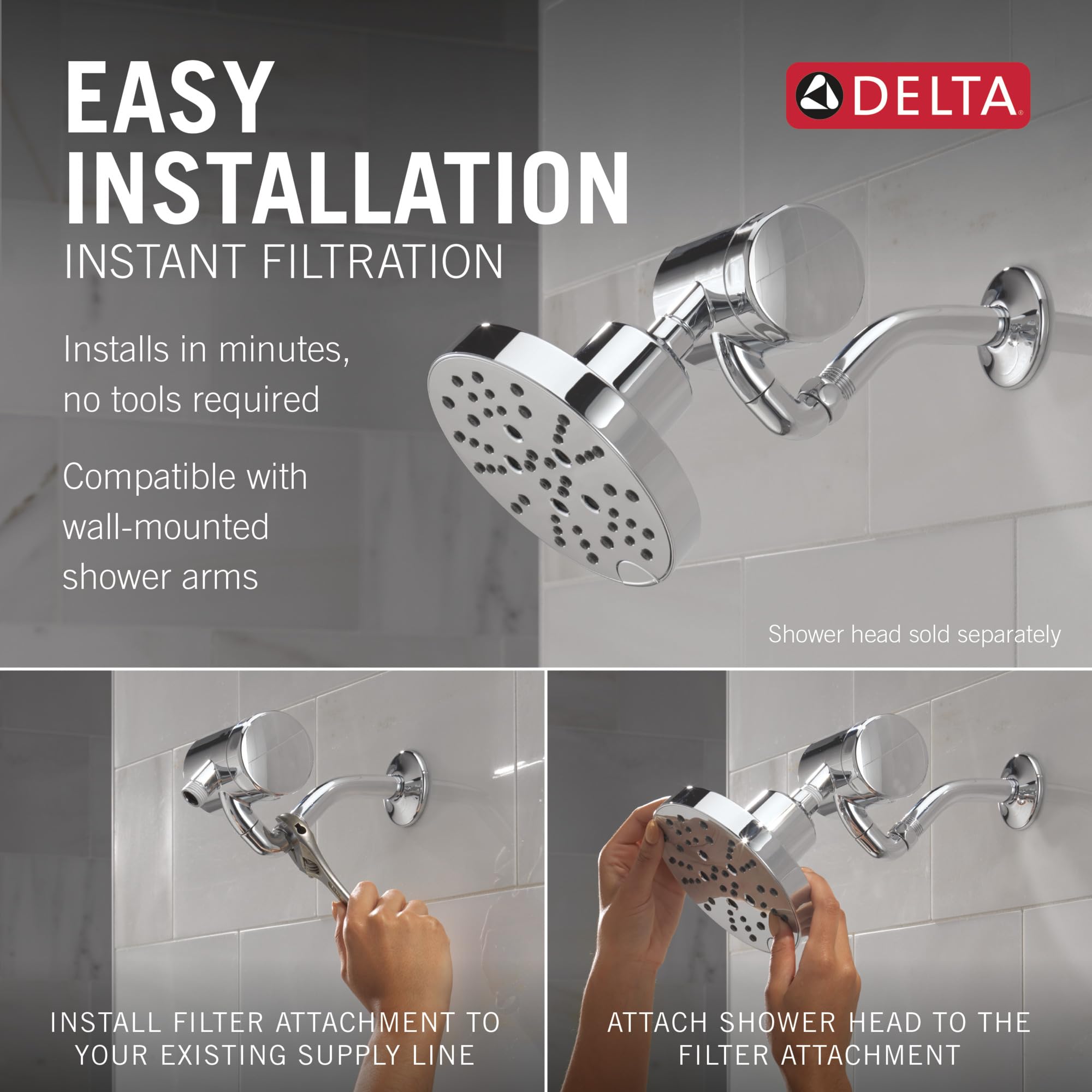 Delta Faucet Clarifi - Accesorio de filtro de ducha premium con filtro, filtro de ducha de agua dura, filtro de cabezal de ducha, cromado 5SF100