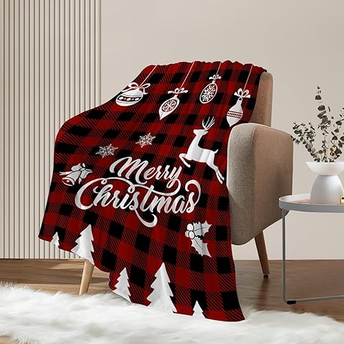 Miniatura 4 de Neatee Living Manta decorativa de Navidad a cuadros rojos, manta de Navidad de invierno para sofá, cama, manta suave y ligera de felpa de forro
