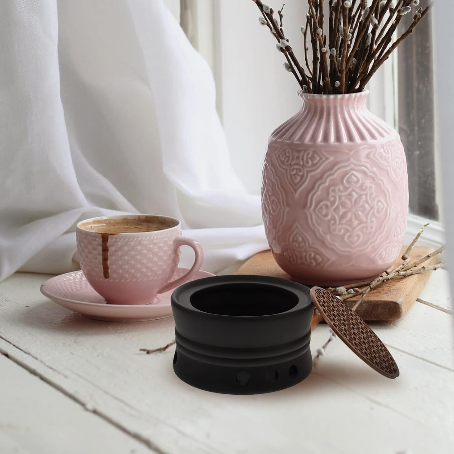 Retro Simple Style Ceramic Teapot Warmer Tea Warmer Black Heat-Resistant Tea Light Heater Color