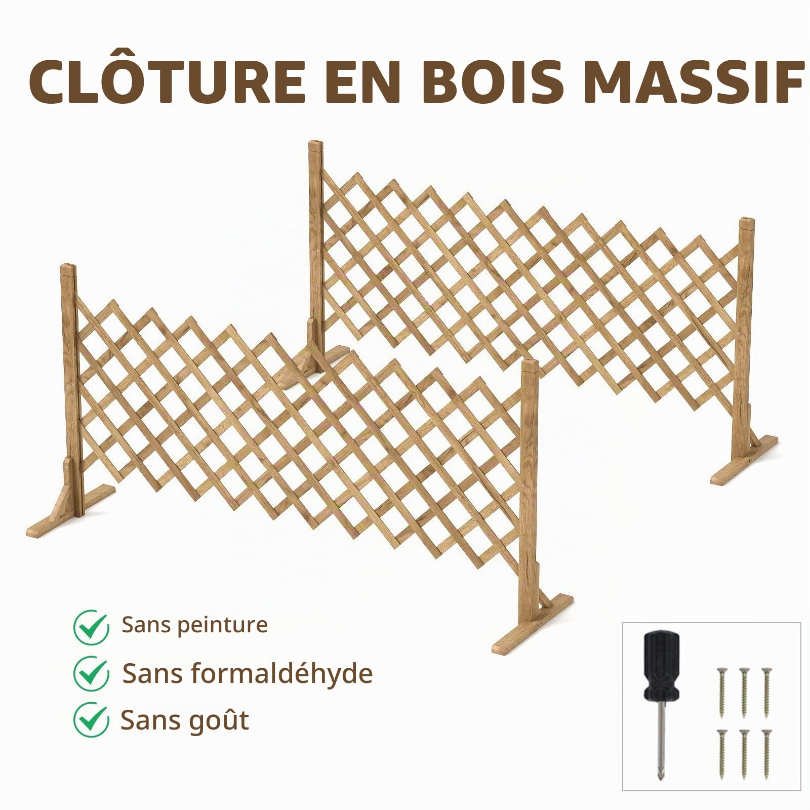 Nisorpa Lot de 2 clôtures extensibles en bois massif - Treillis extensible sur pied - Longueur réglable de 34 à 160 cm - Clôture rétractable pour intérieur et extérieur - Clôture de jardin extensible