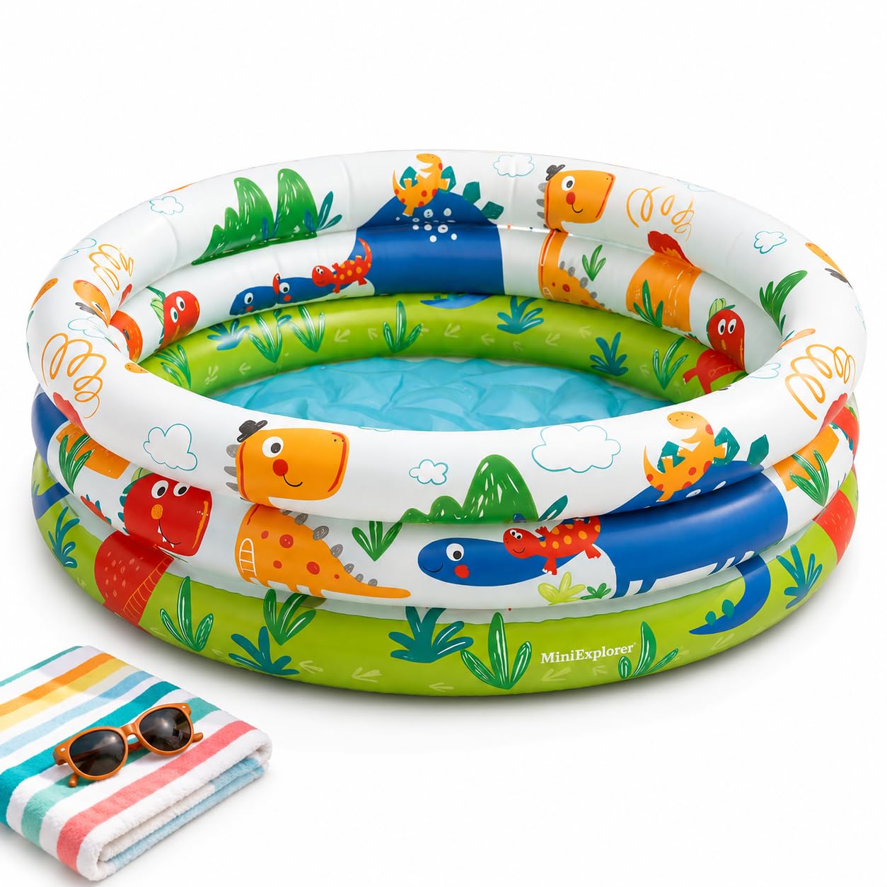 MiniExplorer Dino Buddies 3-Ring Inflatable Kiddie Pool – Baby Swimming & Beach Pool for Kids | Multicolor Water Play Tub for Toddlers | Compact, Durable & Easy to Inflate | Indoor & Outdoor Use-image-27