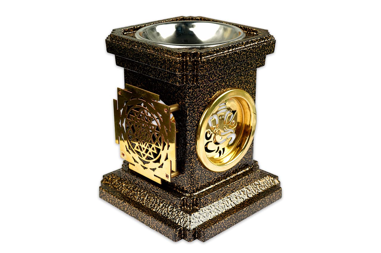 Metal Shubh Sanket Vastu Suvarndeep Positive Energy Creater Lamp Based On Panchatatva, 5X5X6 In (Gold)-image-48