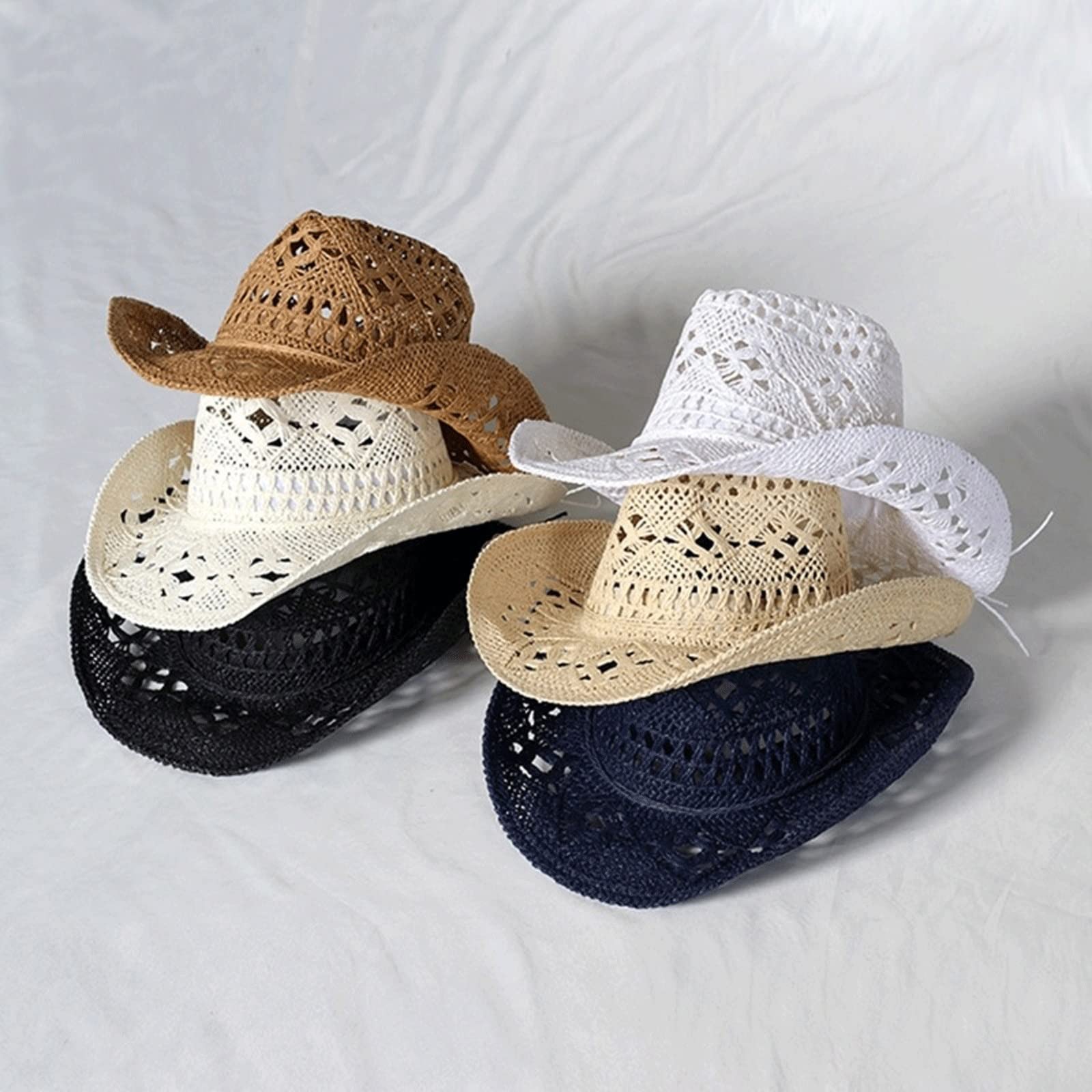 Crocheted Raffia Straw Cowboy-Style Coastal Cowgirl Beach Hat in OS (Fits Most) Raffia Straw Cowboy Hat | Lack of Color [US] main image 4