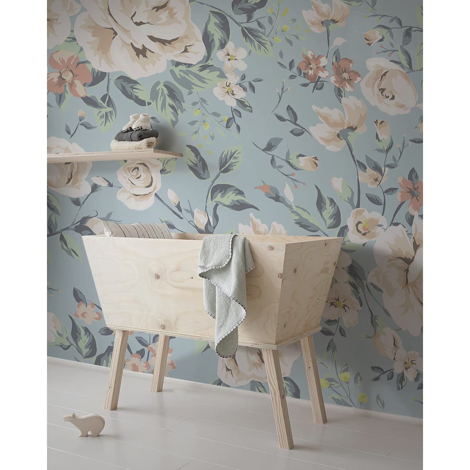 Papier peint fleurs pâles intissé 104x70cm pour masquer les imperfections d'un mur de chambre