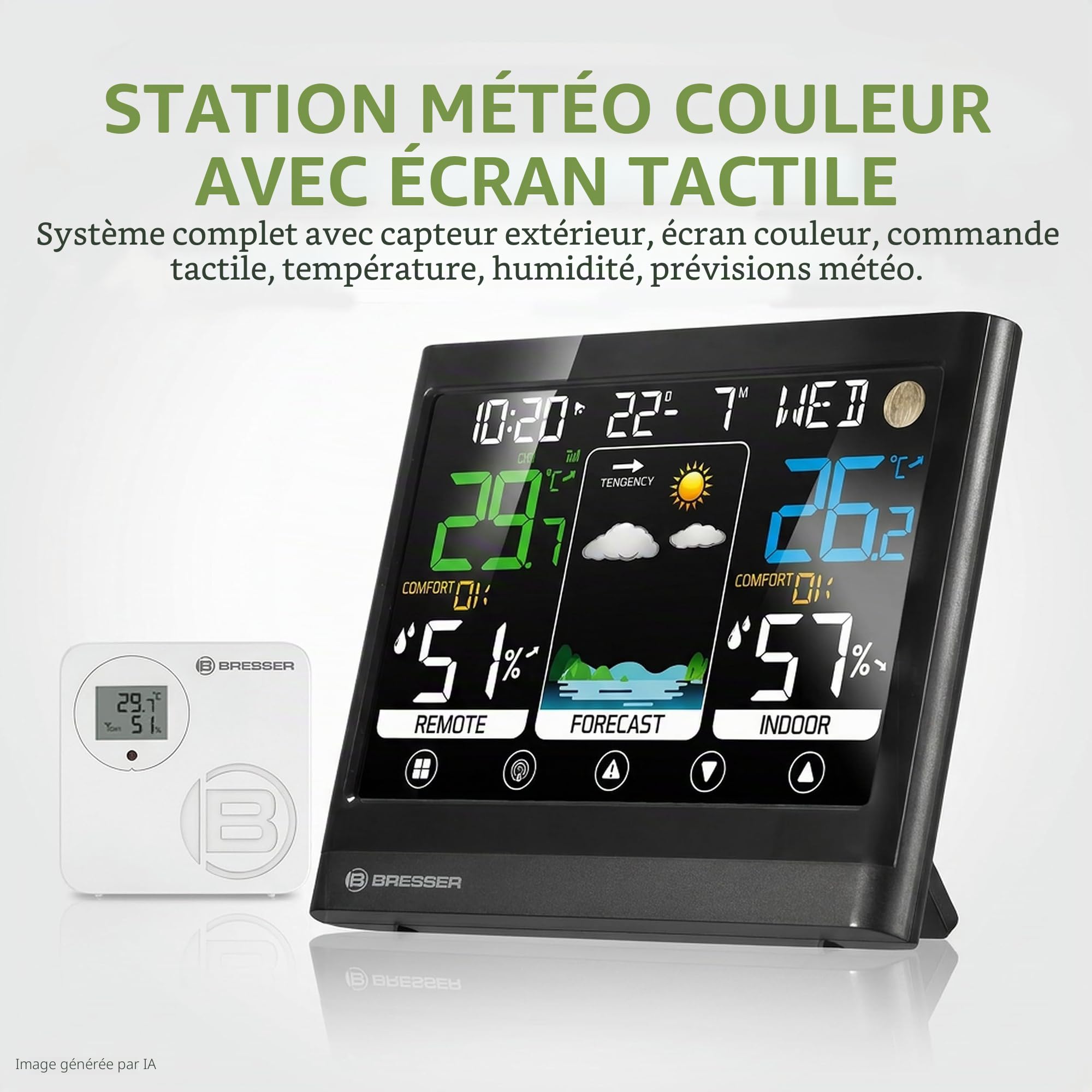 Bresser MeteoTemp BF Station météo sans fil avec écran tactile, capteur extérieur sans fil, pression atmosphérique, prévisions météo, indicateur de température ambiante, température, humidité et | Bresser MeteoTemp BF Station météo sans fil écran tactile