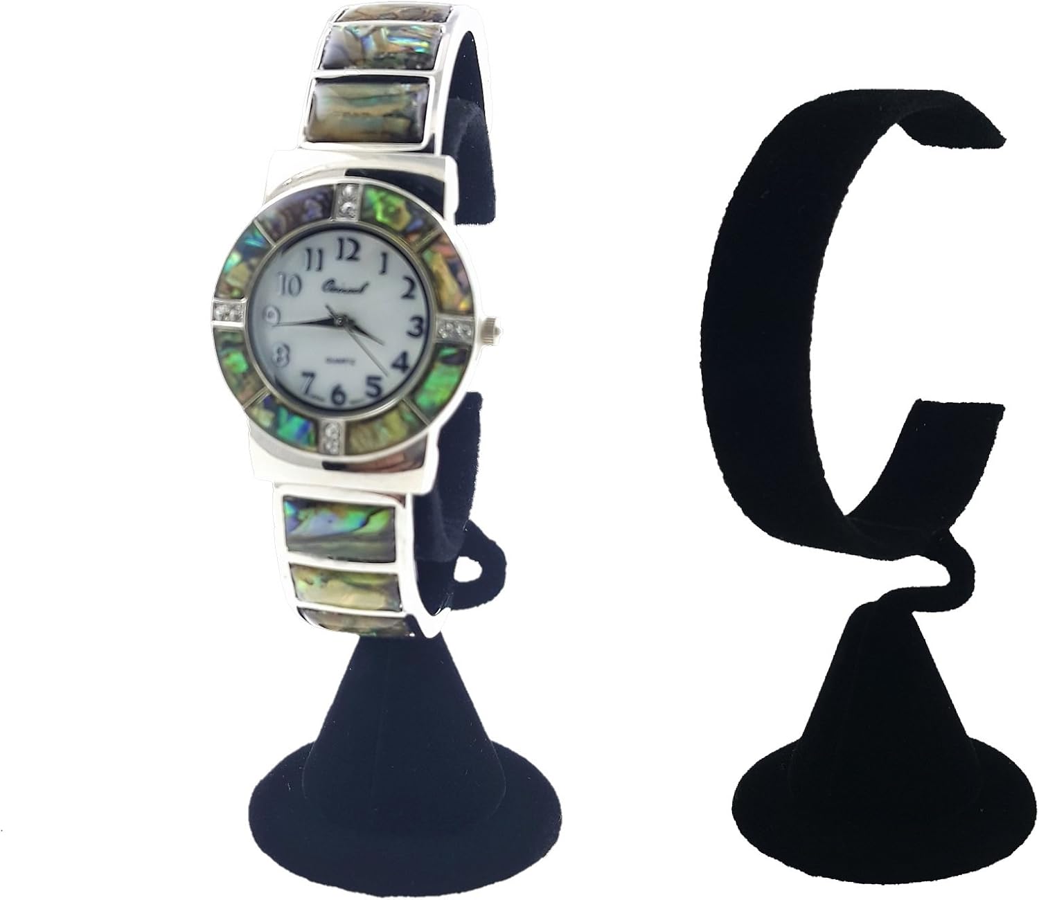 N'ice Packaging 2-Pack Black Velvet Wrist Watch Bracelet Jewelry Showcase Display Stretchie Bangle Bracelet Display Stand (Black Velvet)