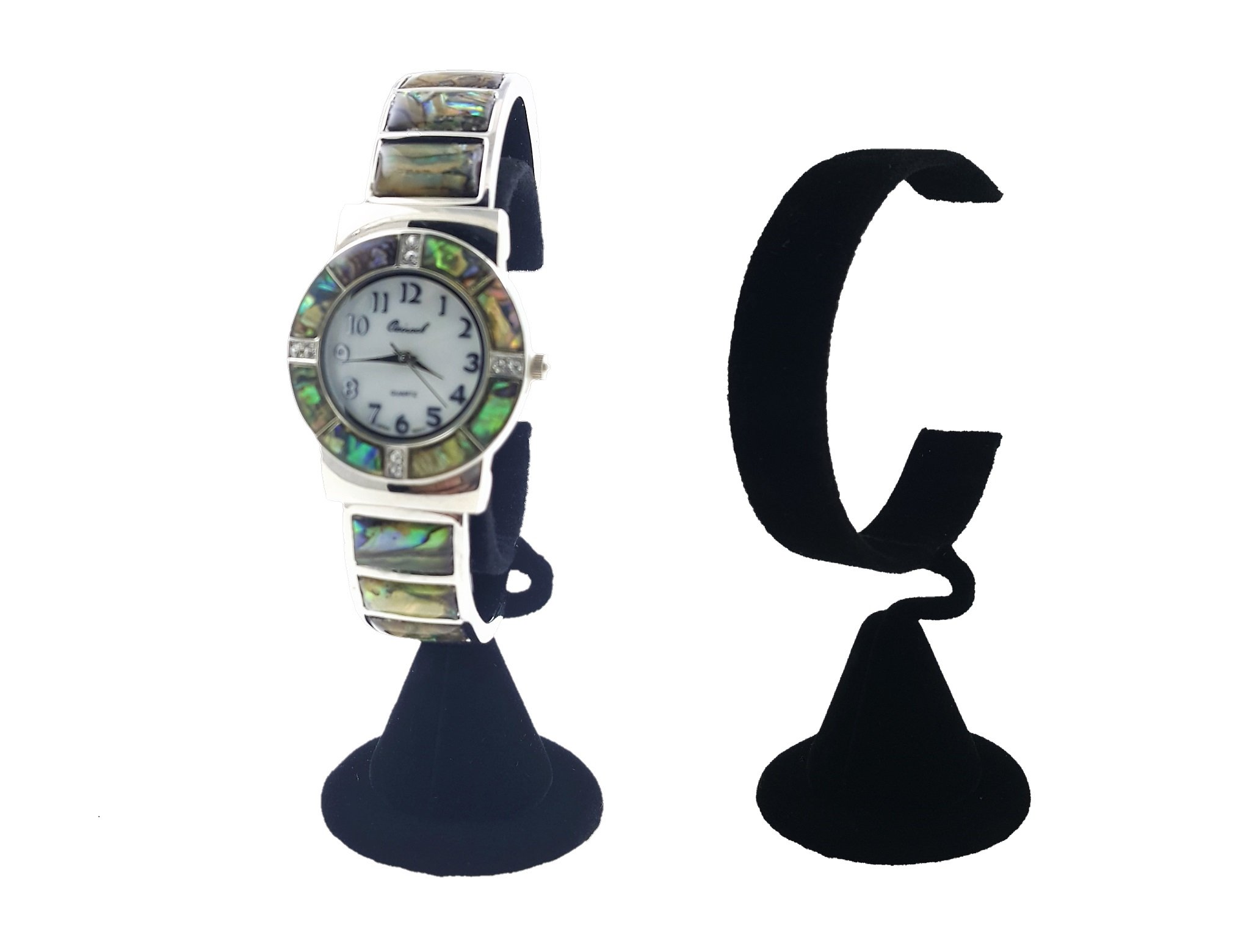N'ice Packaging 2-Pack Black Velvet Wrist Watch Bracelet Jewelry Showcase Display Stretchie Bangle Bracelet Display Stand (Black Velvet)