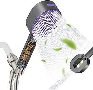 Hibbent Upgraded Filtered Handheld Shower Head, High Pressure 3 Sprays Handheld Showerhead with Filter, Remove Chlorine, Shower Head Holder with Brass Pivot Bracket, 71'' Hose, Purple
