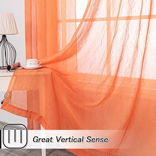 Miniatura 3 de MYSKY HOME - Cortinas transparentes de gasa para ventana y barra de cortina, juego de 2 paneles de cortina transparentes arrugados, Poliéster &