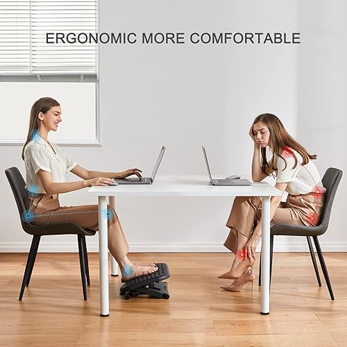 Vista 4 de HUANUO Reposapiés de escritorio ajustable, reposapiés para debajo del escritorio en el trabajo con masaje, taburete ajustable con 3 posiciones