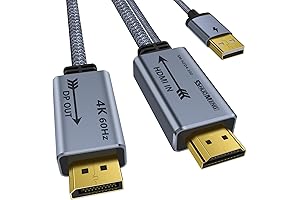 Plugable HDMI to DisplayPort Cable - 4K@60Hz, 2K@120Hz, 1080P@165Hz, HDMI to DisplayPort...