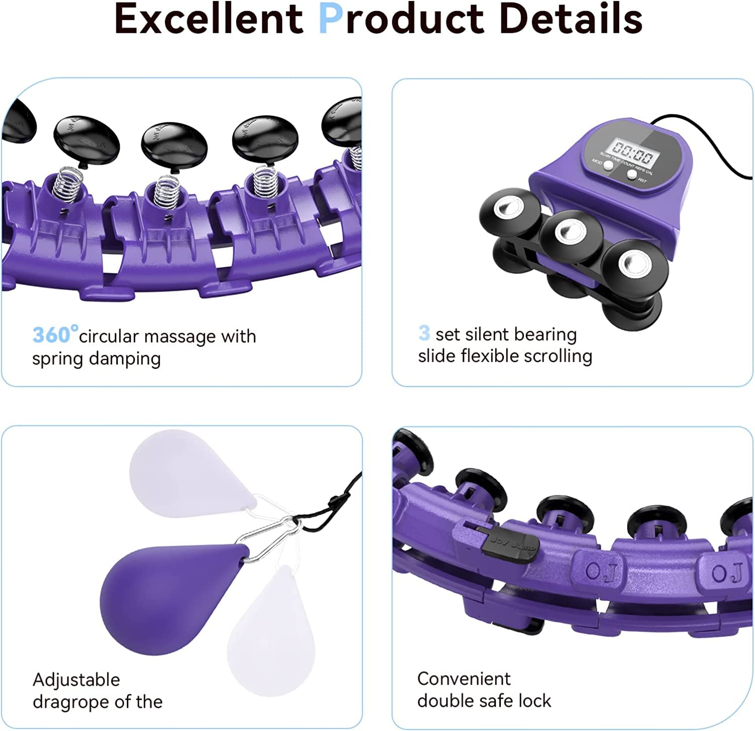 Smart Hula Cerceau de Fitness pour Adultes, Cerceau de Fitness lesté Intelligent, Grande Taille, avec 27 nœuds Amovibles pour Femmes et Hommes, pour brûler Les Graisses à la Maison