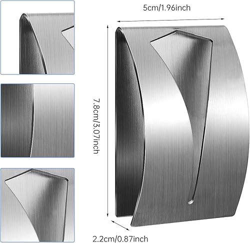 Miniatura 2 de NANASO 4 soportes para toallas de cocina autoadhesivos, gancho de acero inoxidable para toallas de cocina, soporte de pared sin perforación, soporte