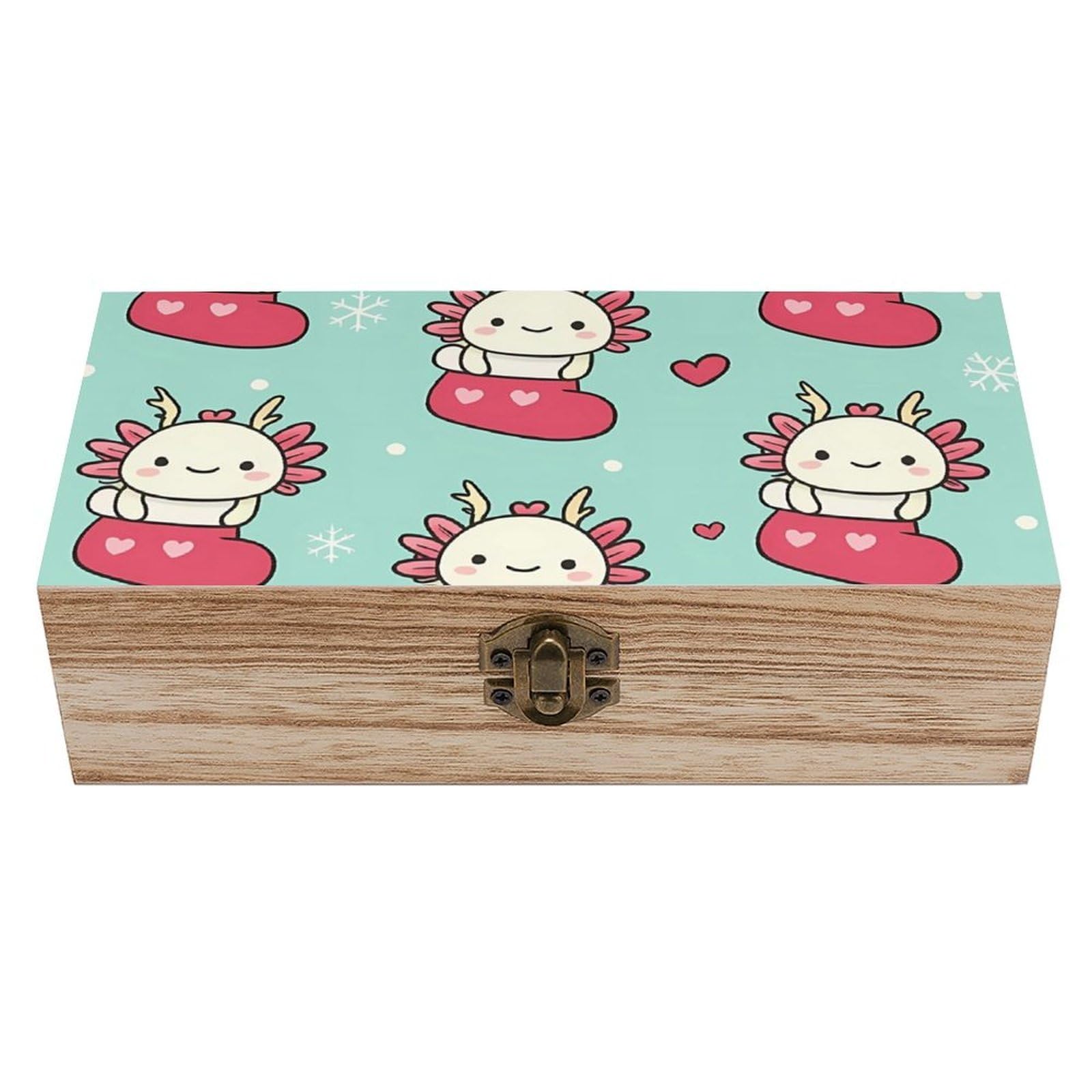 Oudrspo Xmas Axolotl & Heart Retro Wooden Storage Box Keepsake Jewelry Decorative Art Storages Box Gift Boxs