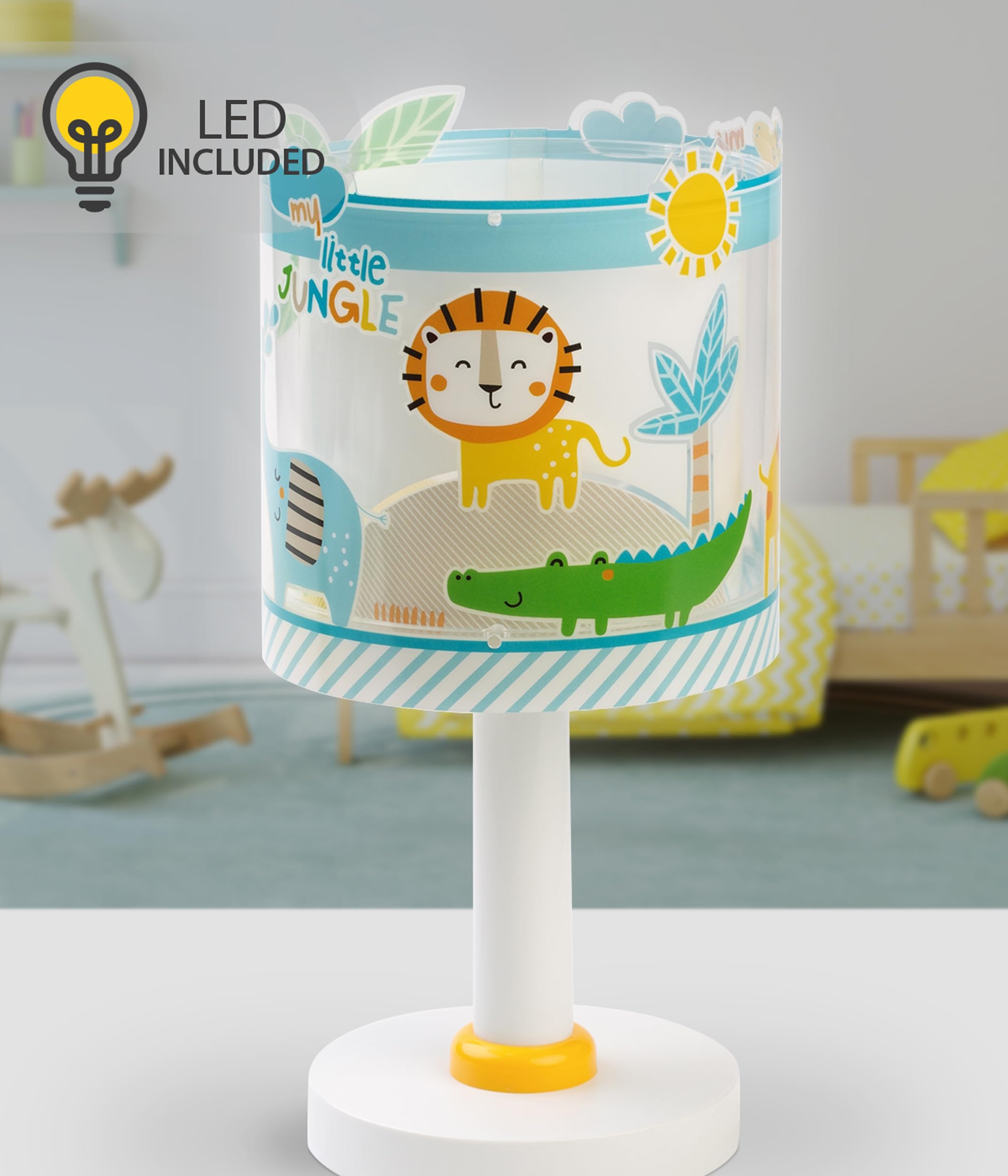 Dalber Lampada da tavolo o comodino per bambini My Little Jungle Animali Giungla, Leone, Elefante, 76011NT, G4-4W LED - Lampadina inclusa