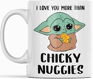 The Child Grogu Mug, BabyYoda Cup, I Love You Chicky Nuggies, Happy Anniversary Mug, Great Gift for Husband Wife Brother Sister - Coffee Tea Ceramic - White (11 Ounces)