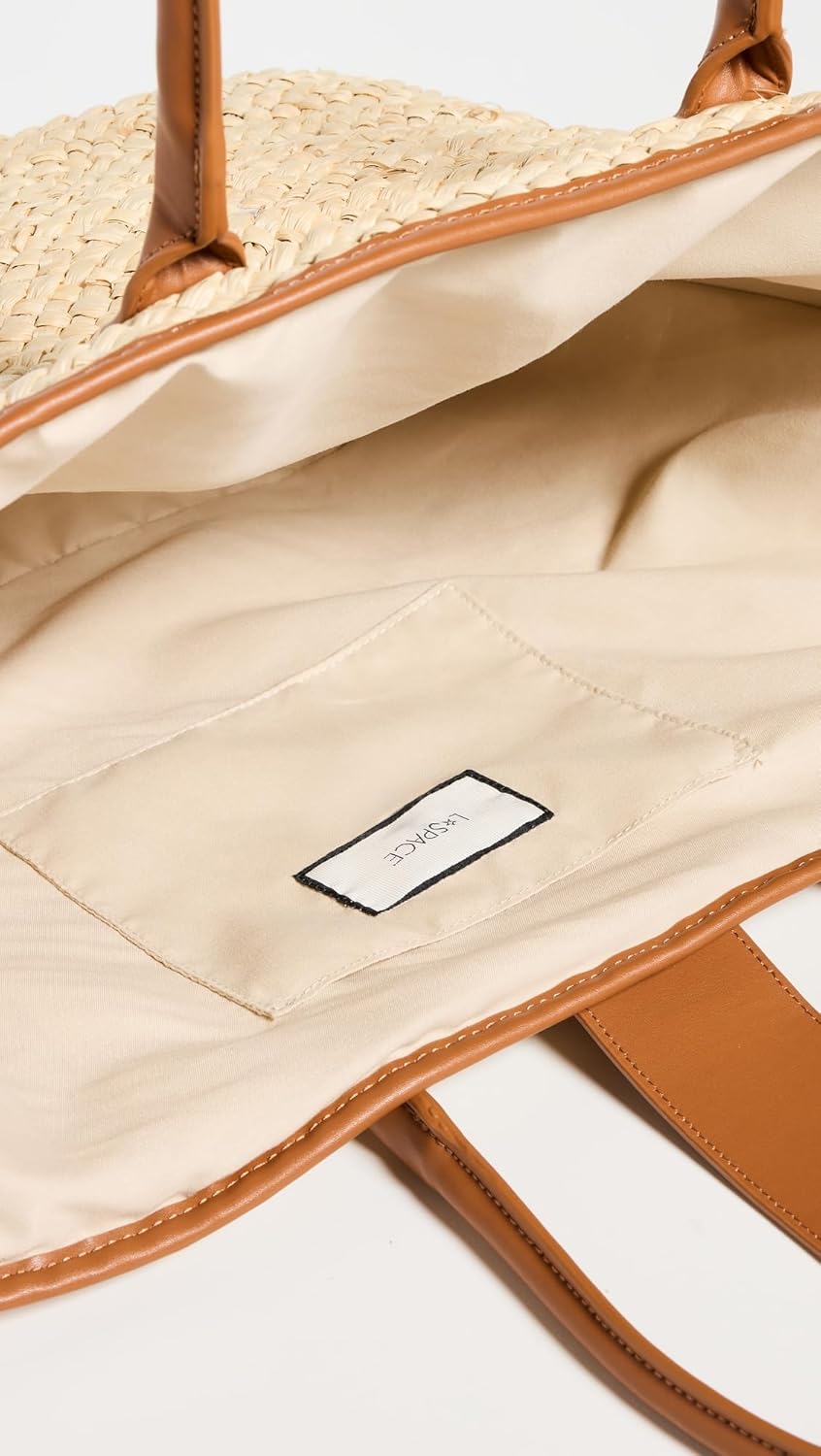 L*Space Alfie Bag, Featuring Faux Leather Straps, Magnetic Flap Closure and Multipurpose Cornhusk Body, Large Tote Bag, Natural - Image 5