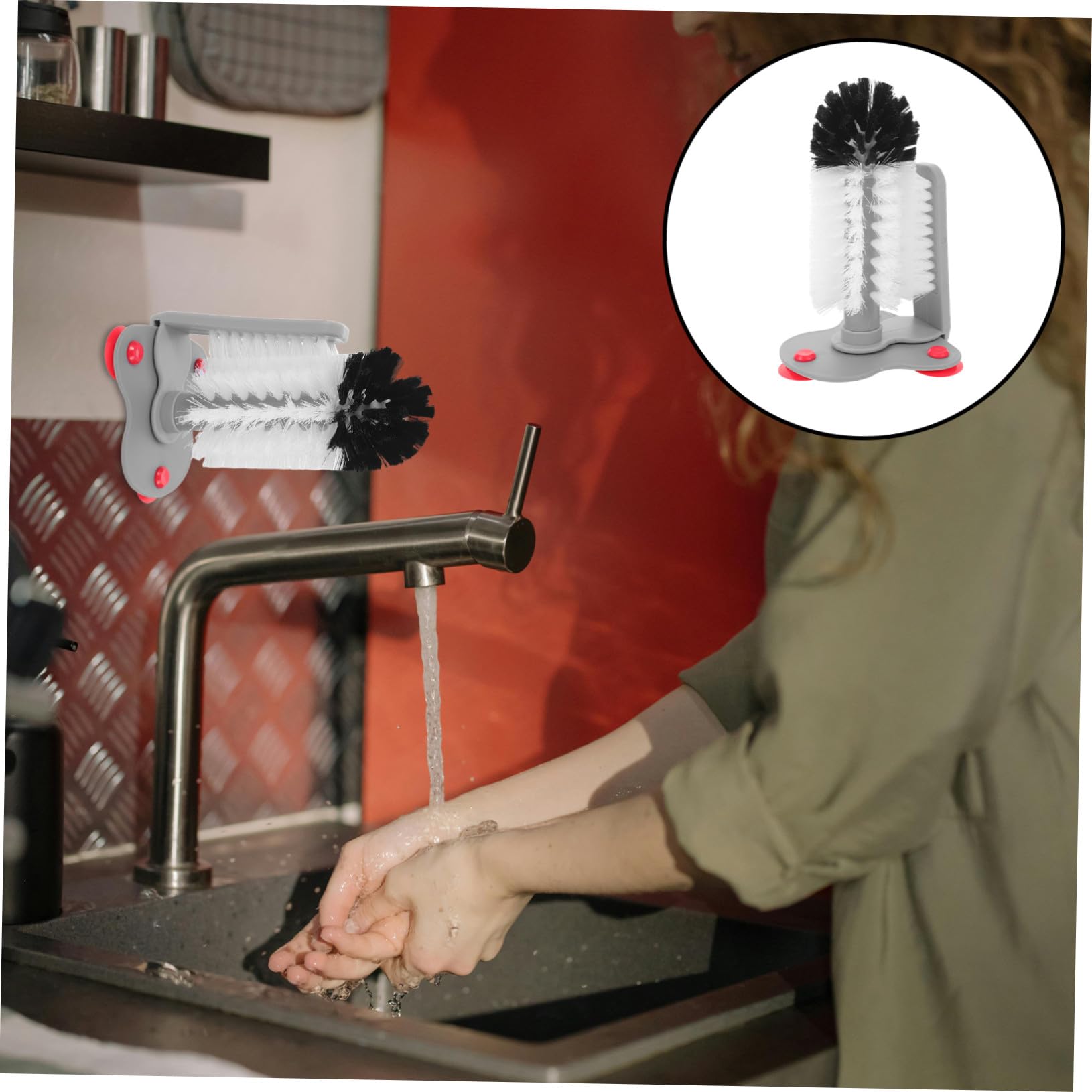 2stücke Glasbecherreiniger mit Saugnapf Rotierend für Flaschenbürste aus Wandbürste für Kaffeetassen Multifunktionsbürste zum Spülen von Gläsern und Teebechern