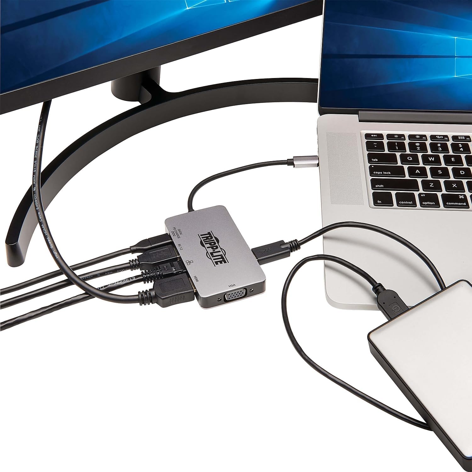 Tripp Lite USB-C Docking Station, Dual Display Dock, 4K HDMI, VGA, USB 3.2 Gen 1, USB A USB C Hub, GbE, 100W PD Charge, Gray (U442-DOCK6-GY)