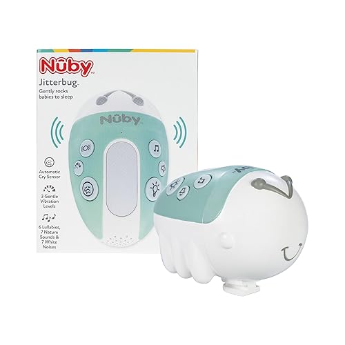 Nuby Jitterbug - Mecedora y máquina de sonido para cochecito con sensor de llanto, 3 velocidades de vibración, 20 sonidos relajantes, 5 colores de