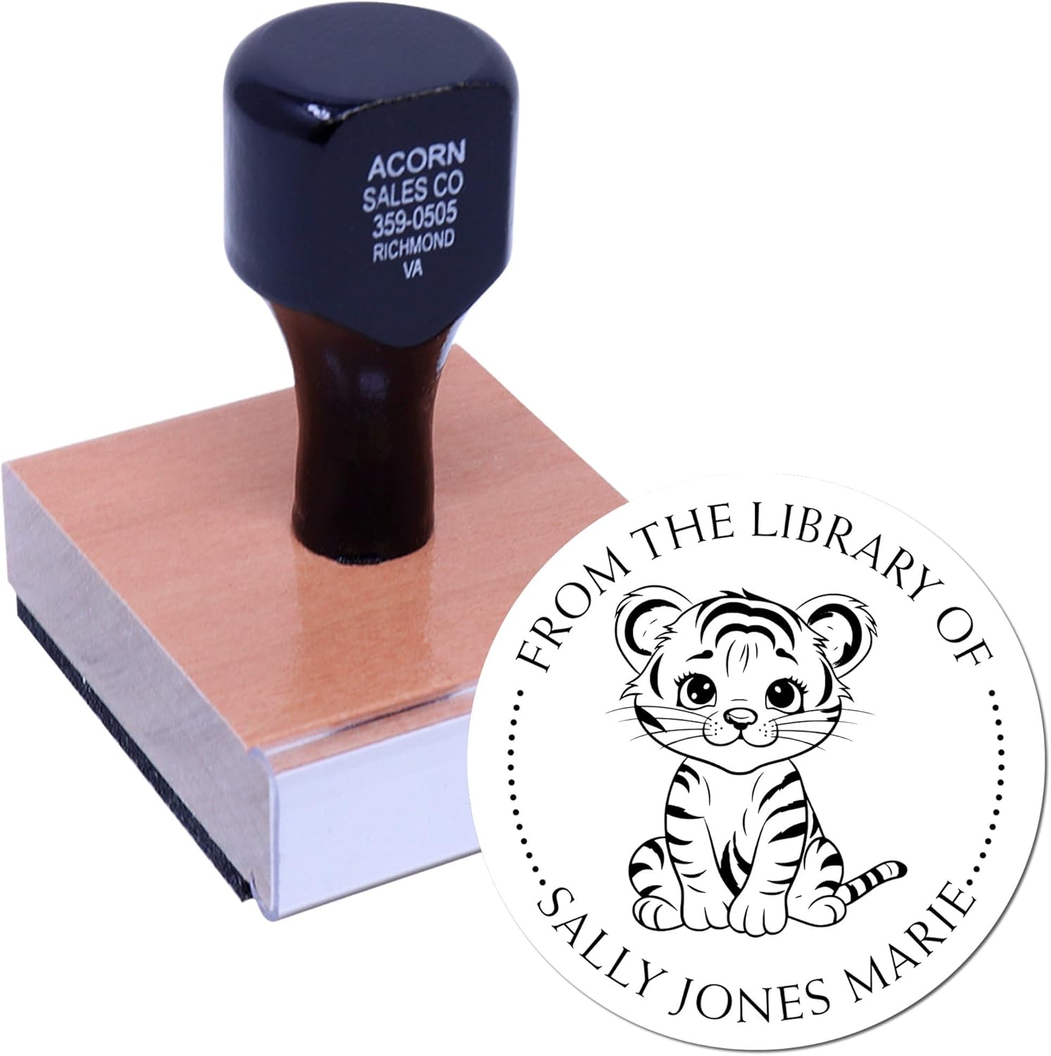 Custom Made Personal Library Stamp, 1-5/8 Size, Wood Handle Tiny Tiger Design, Customized 'Belongs to' Stamper, Ideal for Veterinarians, Unique Custom Wood Stamp for Book Lovers and Professionals