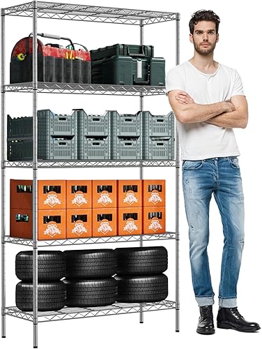 Estantes de almacenamiento de metal de 5 niveles, 36 pulgadas de largo x 14 pulgadas de ancho x 72 pulgadas de alto, estantería de alambre ajustable