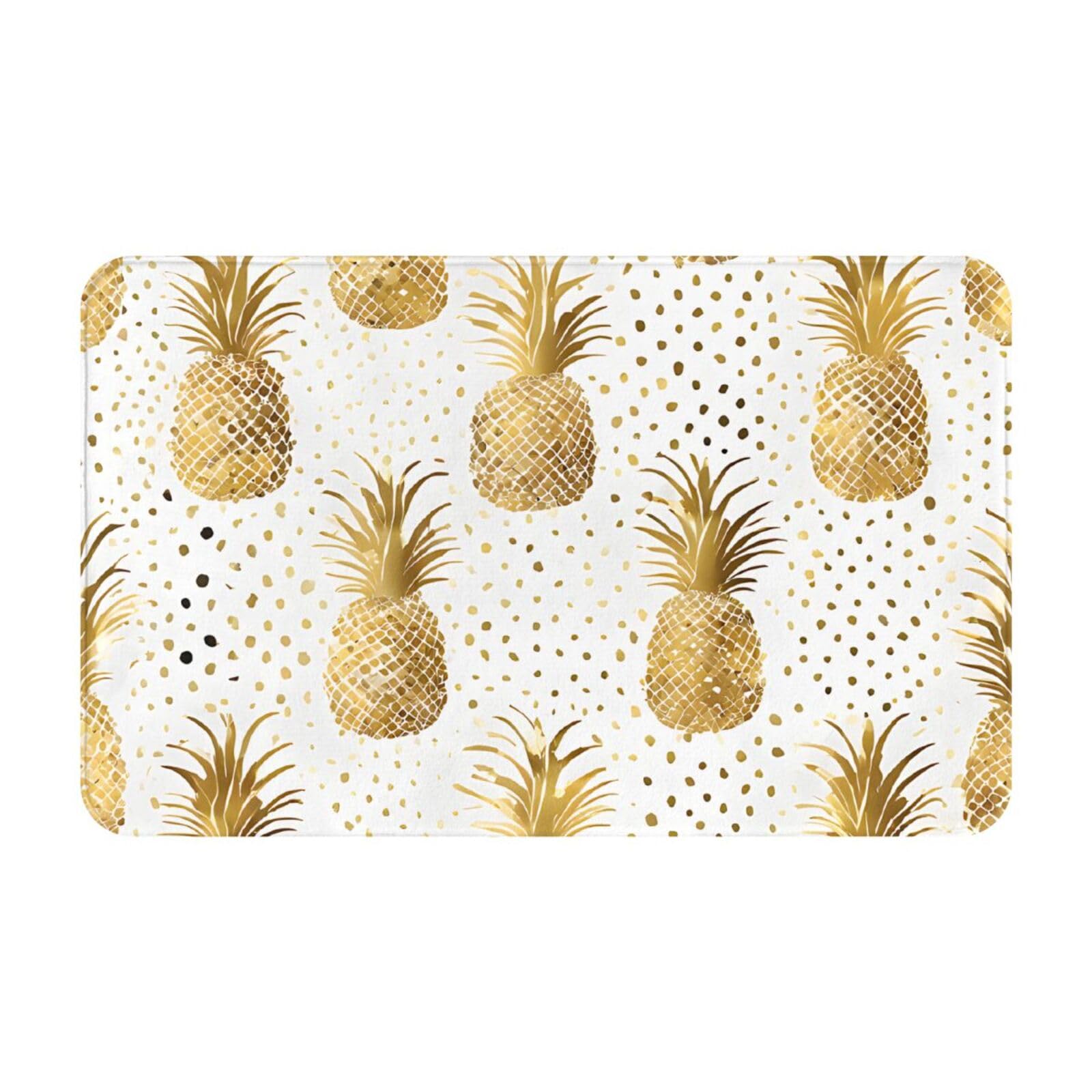 Gold Glitter Pineapples Fruit Print Living Room Bathroom Kitchen Anti Slip and Absorbent Carpet, Indoor Entrance Door Muddy Floor Mat, Ultra Soft Washable Carpet 21x31.5 Inches