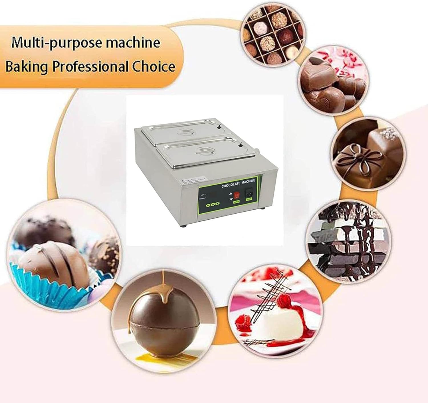 1000w Commercial Chocolate Melting Furnace, Chocolate Heating Melter, 0-95℃ Adjustable, 2 Water Tanks, for Melting and Heating of Chocolate/Cake/Candle