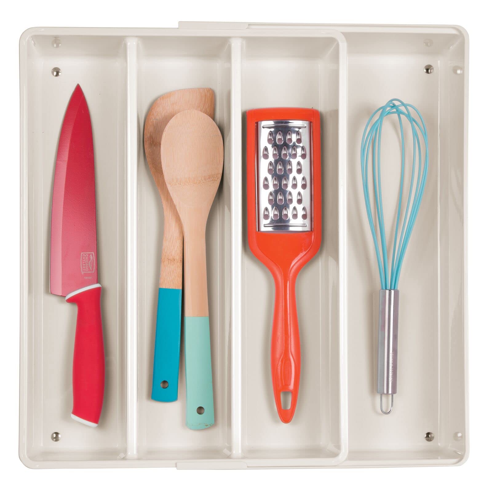 mDesign Range-couverts à quatre compartiments - Range-couverts extensible pour tiroirs pour organiser les ustensiles de cuisine - Tiroirs organisateur pour divers ustensiles - Crème