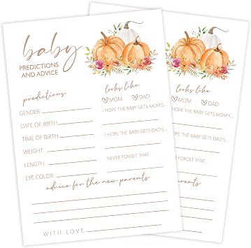 Baby Shower Games, Thanksgiving Baby Predictions and Advice Cards, 25 Sets Gender Reveal Party Decorations Supplies Favors - E02