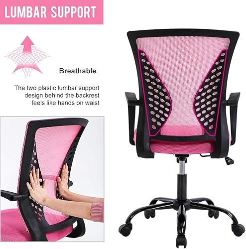 Miniatura 3 de Silla de oficina, silla de escritorio, silla de computadora con soporte lumbar, reposabrazos de respaldo medio, giratoria, silla ergonómica de malla