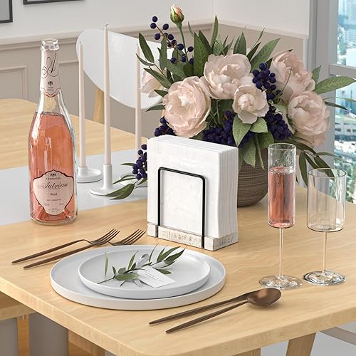 Vista 174 de Wican Bandeja para toallas de invitados para baño, soporte de servilletas de roble y hierro para tocador, mesa de comedor, cesta de madera