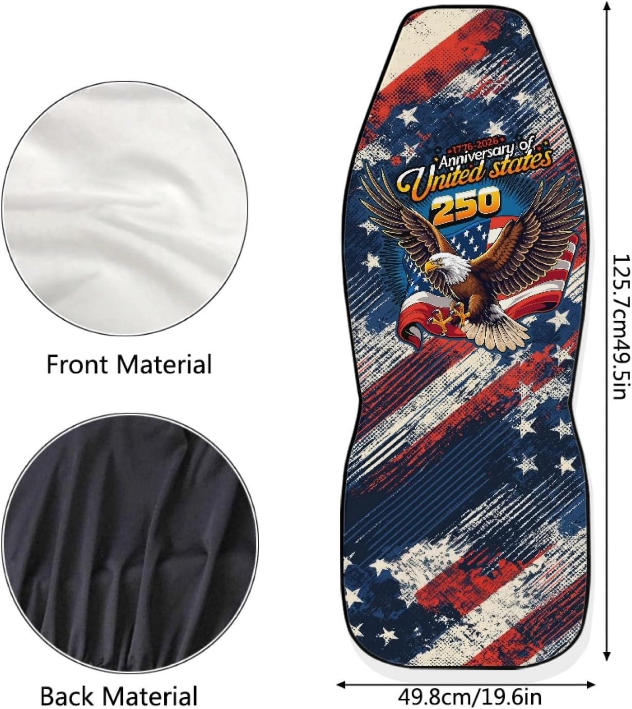 Bulopur American 250th Anniversary Car Seat Covers Front Seats Only Eagle Print Automotive Cushion Seat Covers Removable & Washable Polyester Auto Interior Accessories Set, 2 Pack